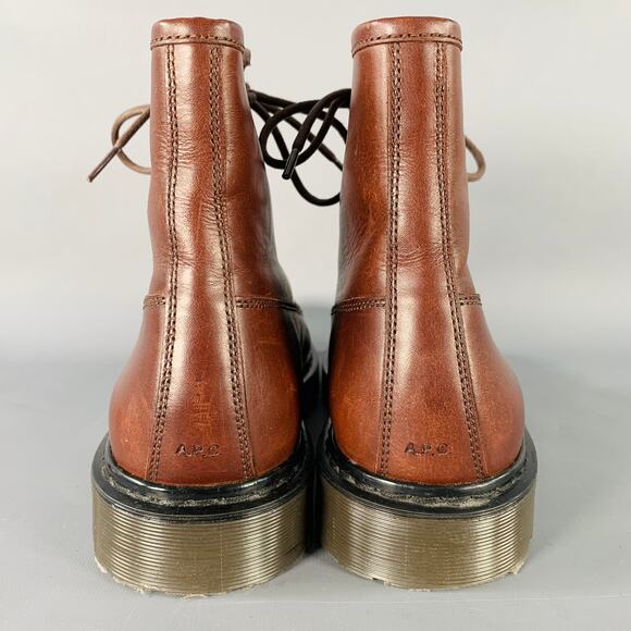 A.P.C. Size 11 Brown Leather Lace-Up Rubber Sole Ankle Boots main image 4
